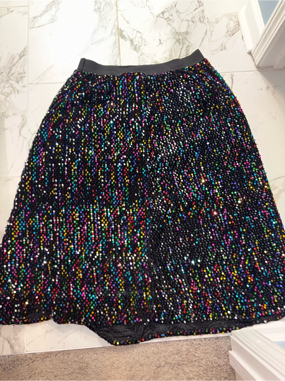 SHEIN Black Sequin A-Line Skirt with Multicolor Dots